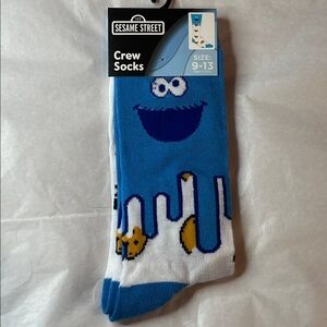 Sesame Street Cookie Monster Blue and White Crew Socks